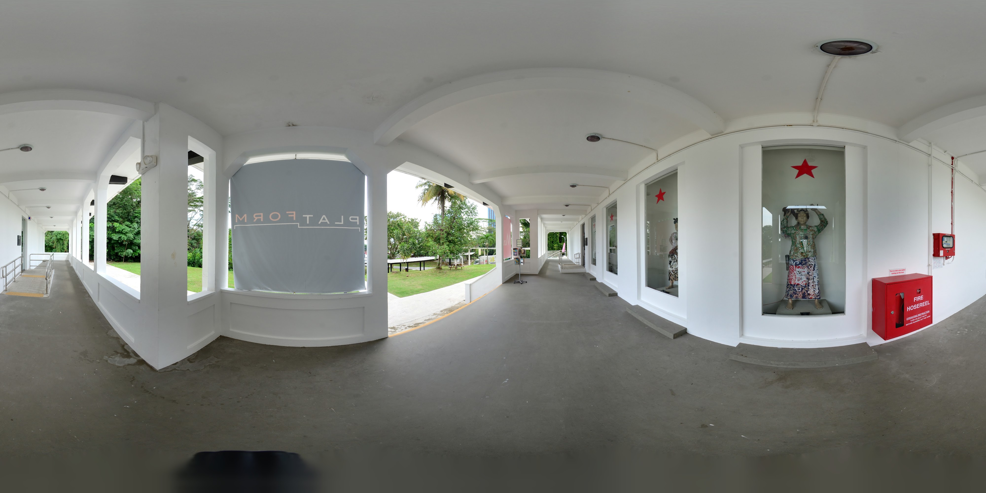 Exhibits in Bright Corridor.