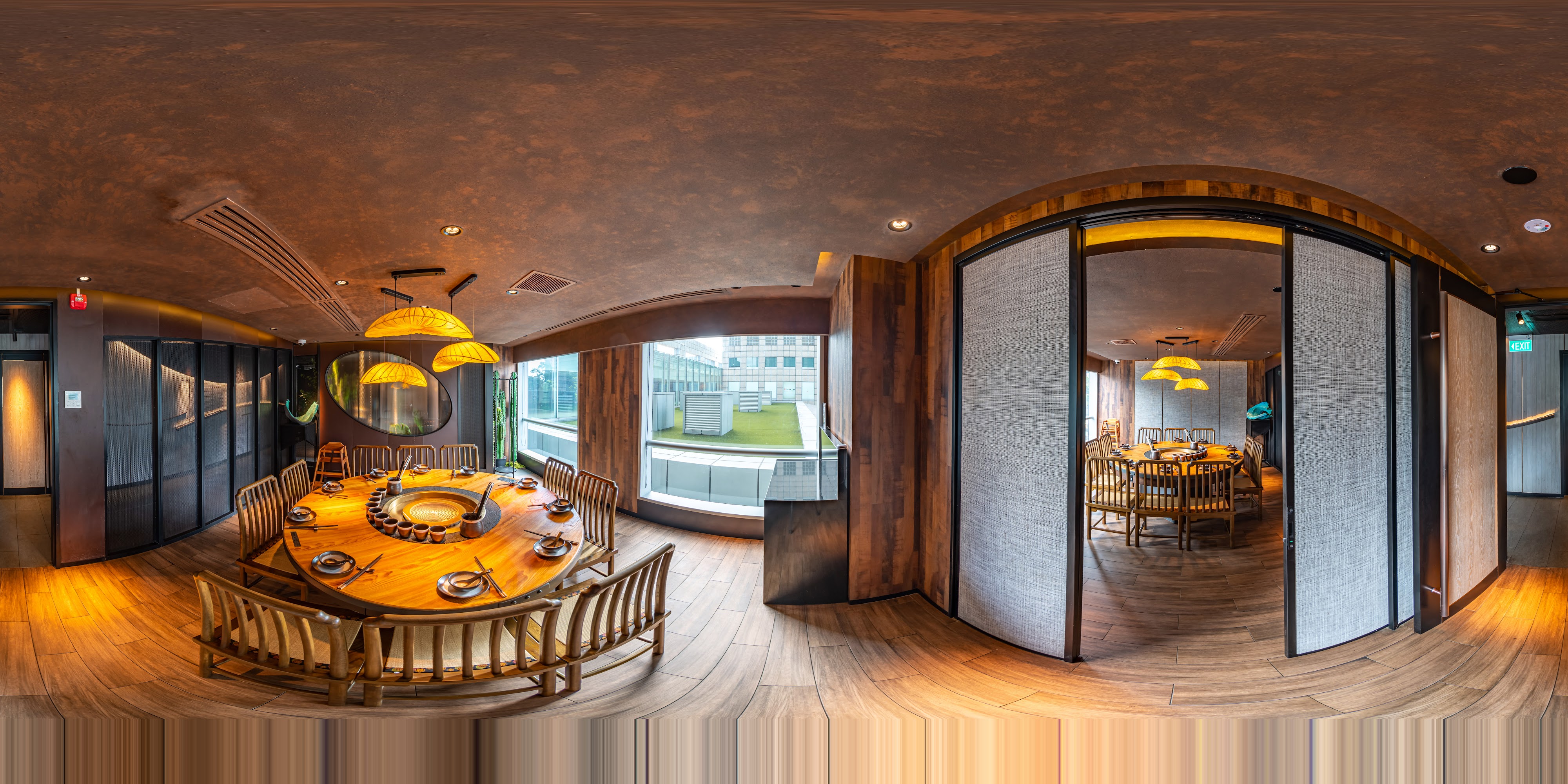 Posh Dividers Enclosing Round Tables

*Note: This is the most accurate title I could provide according to the specifications given.