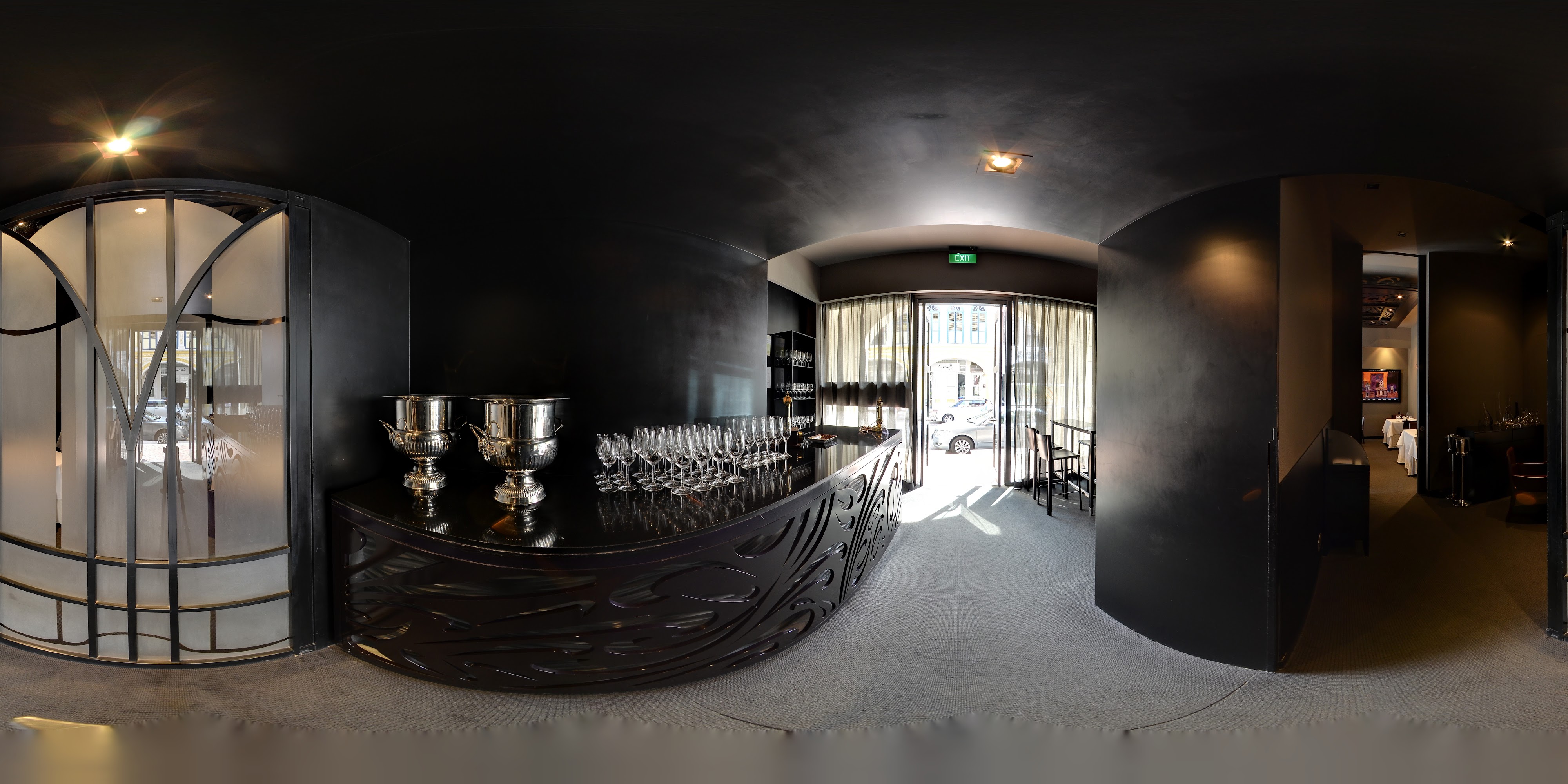 Elegant Lobby with Curved Bar