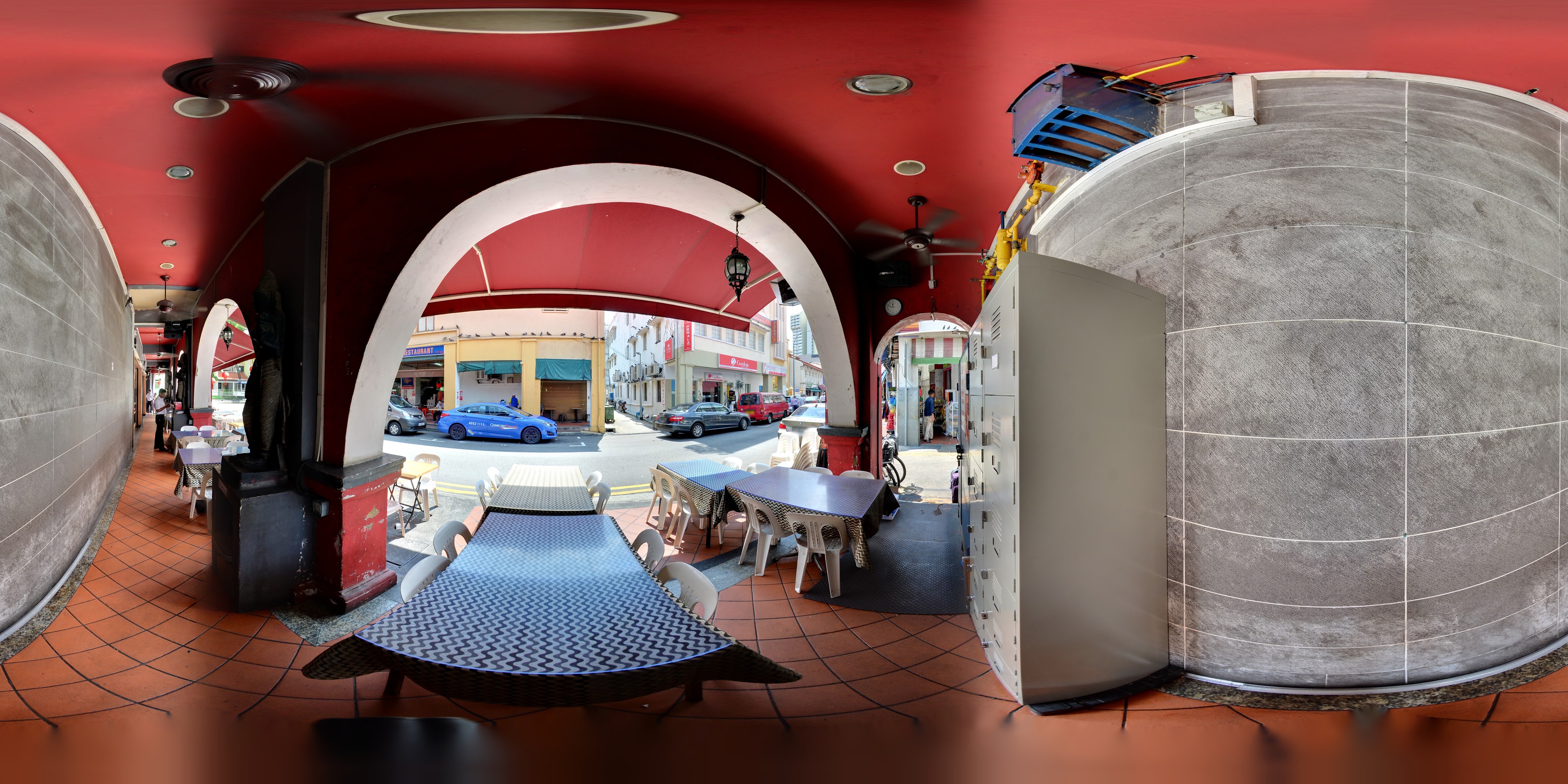 Vibrant Street-side Diner Archway.