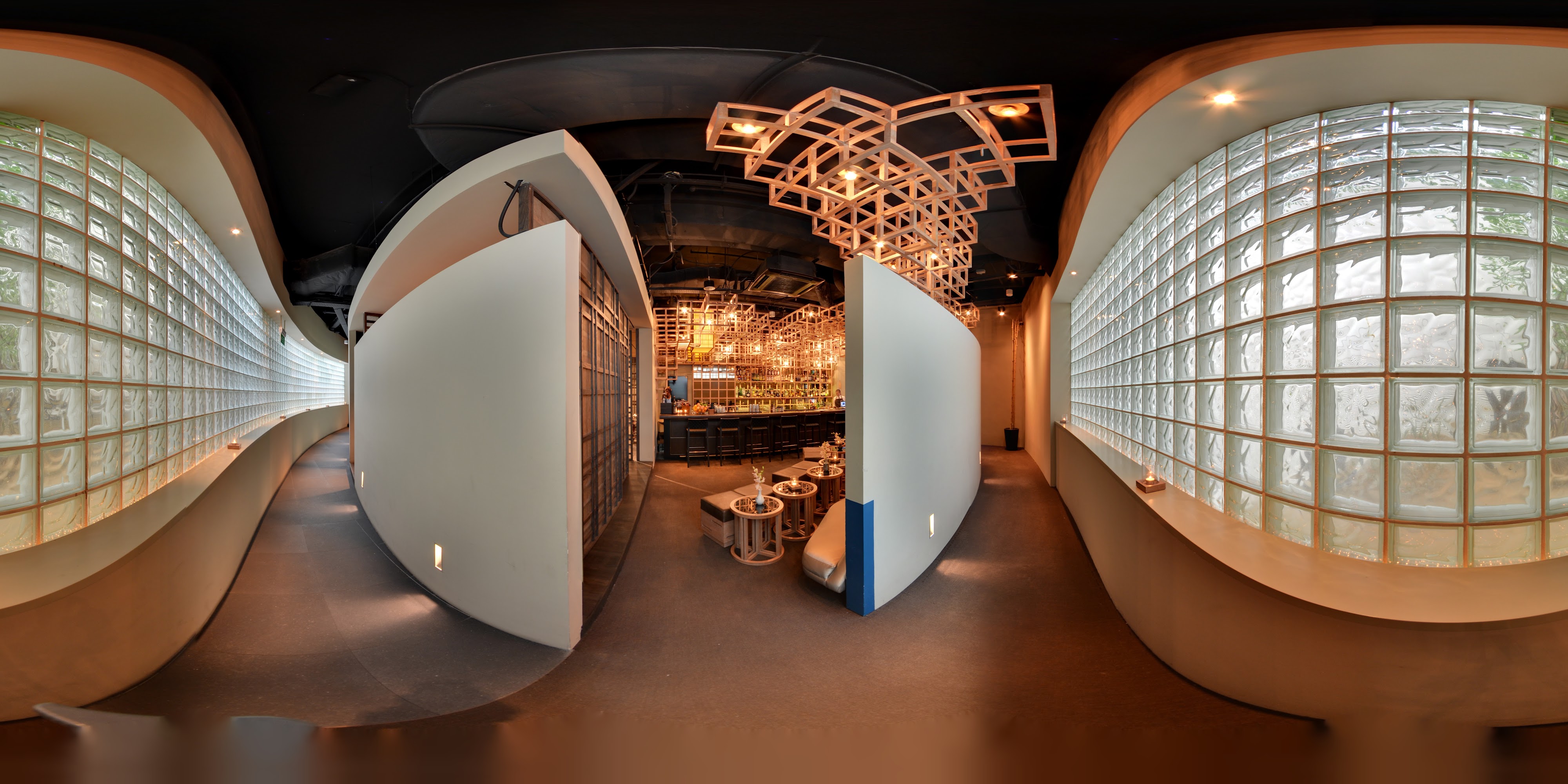 Modern Glass-Walled Dining Space.