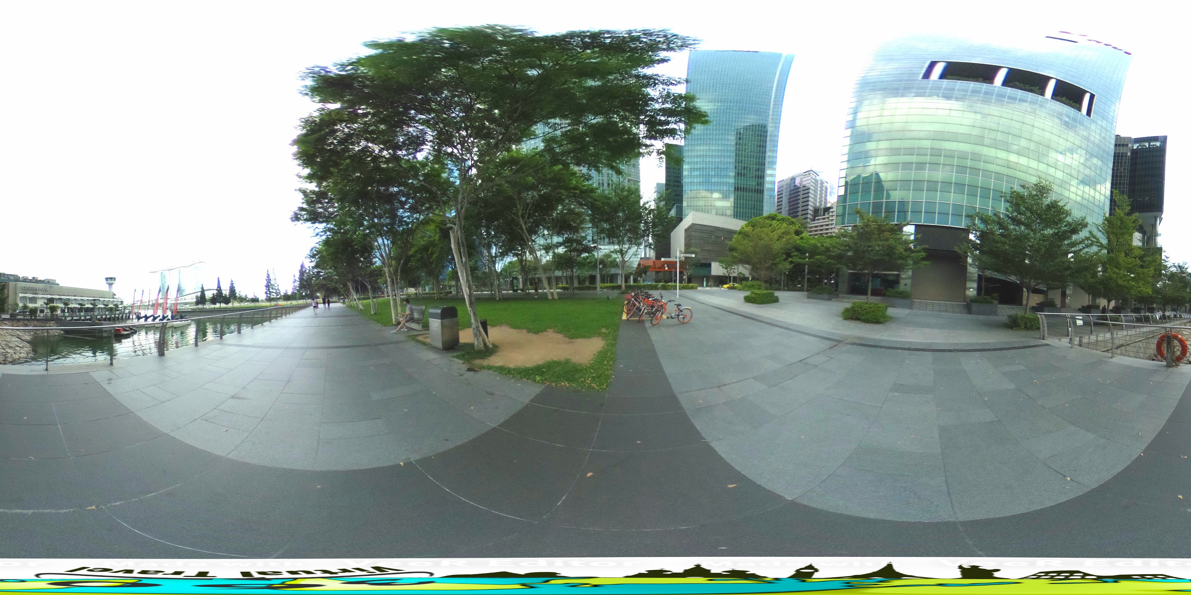 Urban Skyscrapers and Waterfront Walkway