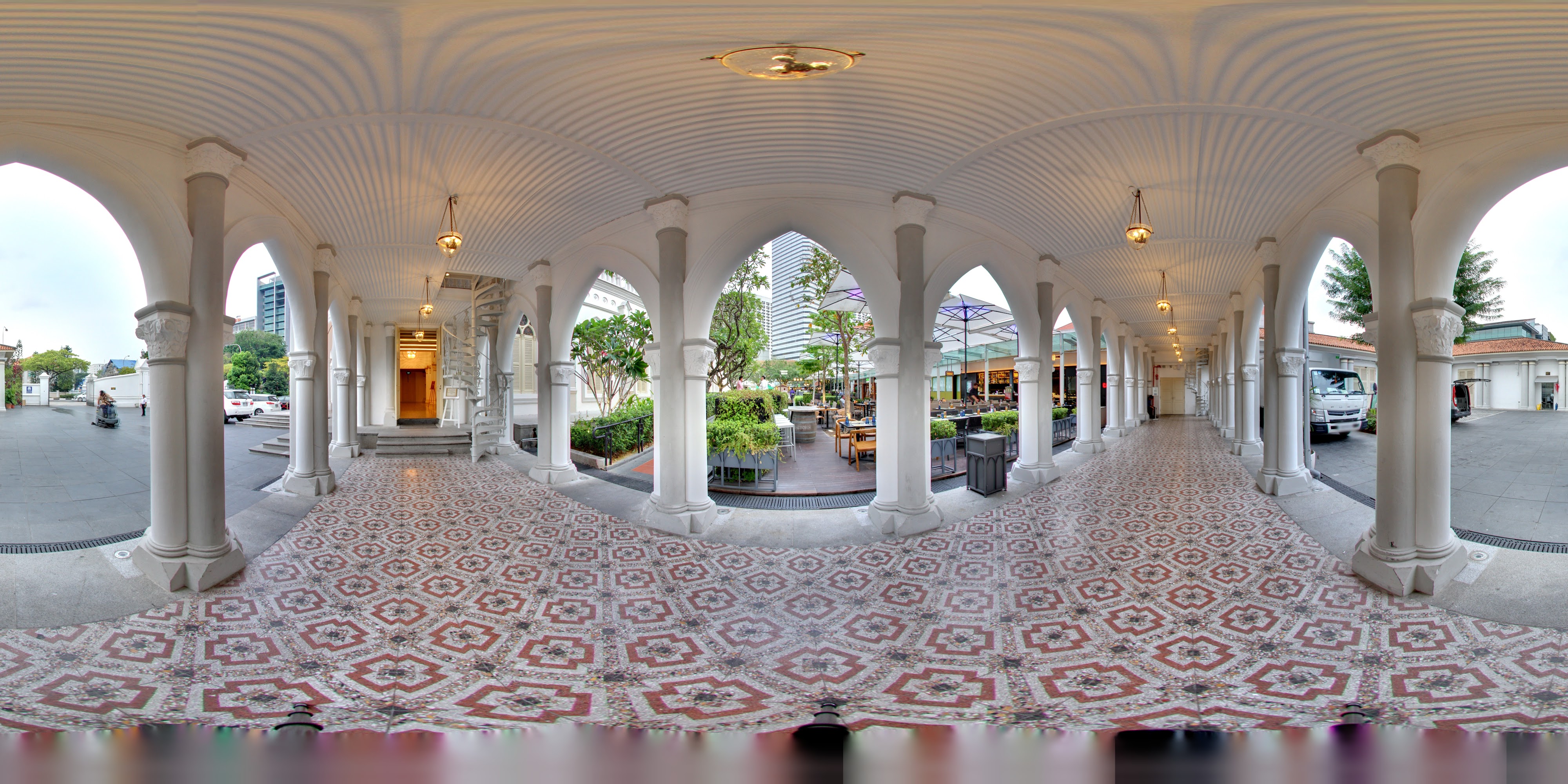Elegant Arcaded Restaurant Corridor
