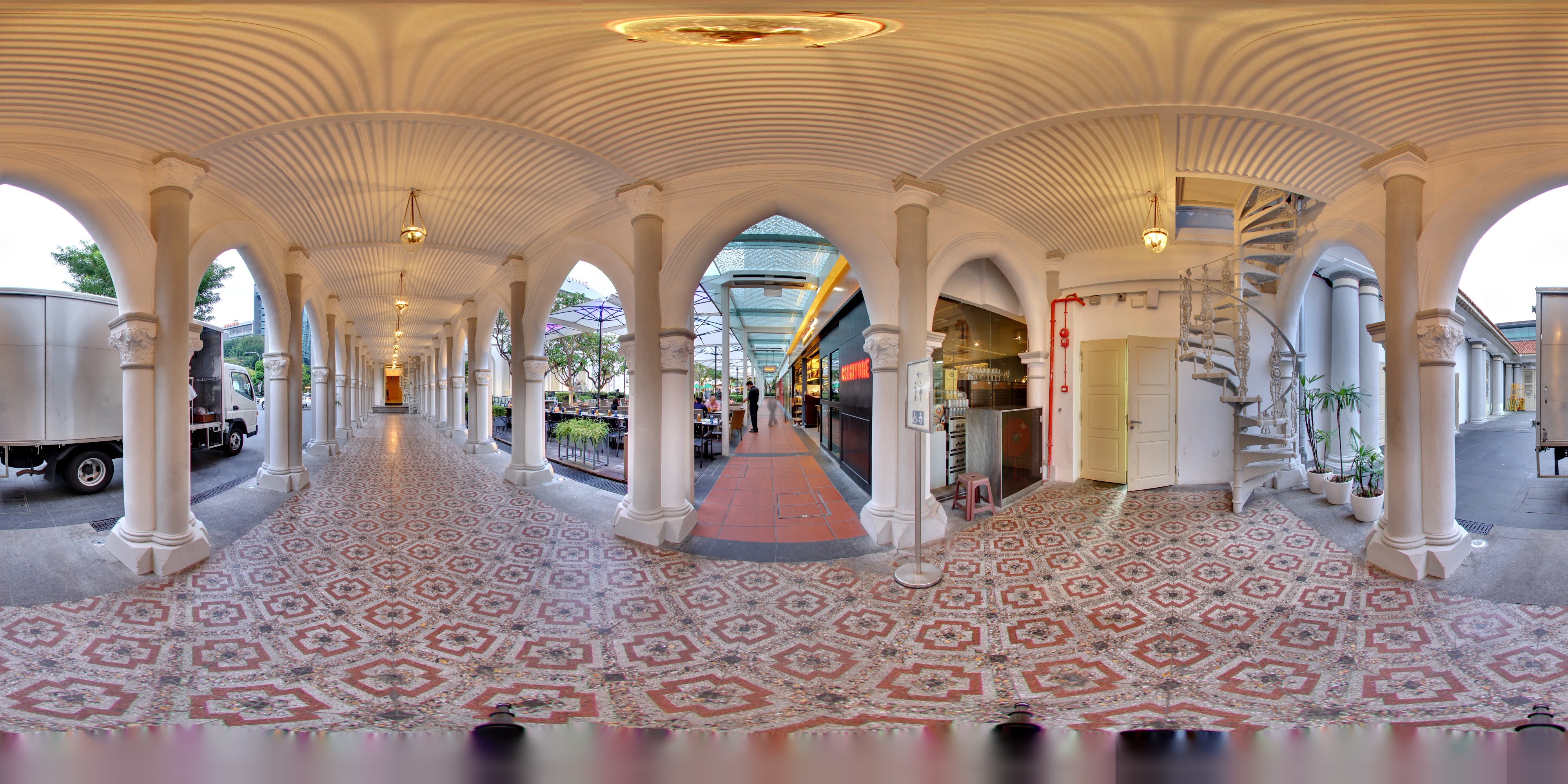 Elegant Courtyard with Arched Walkway