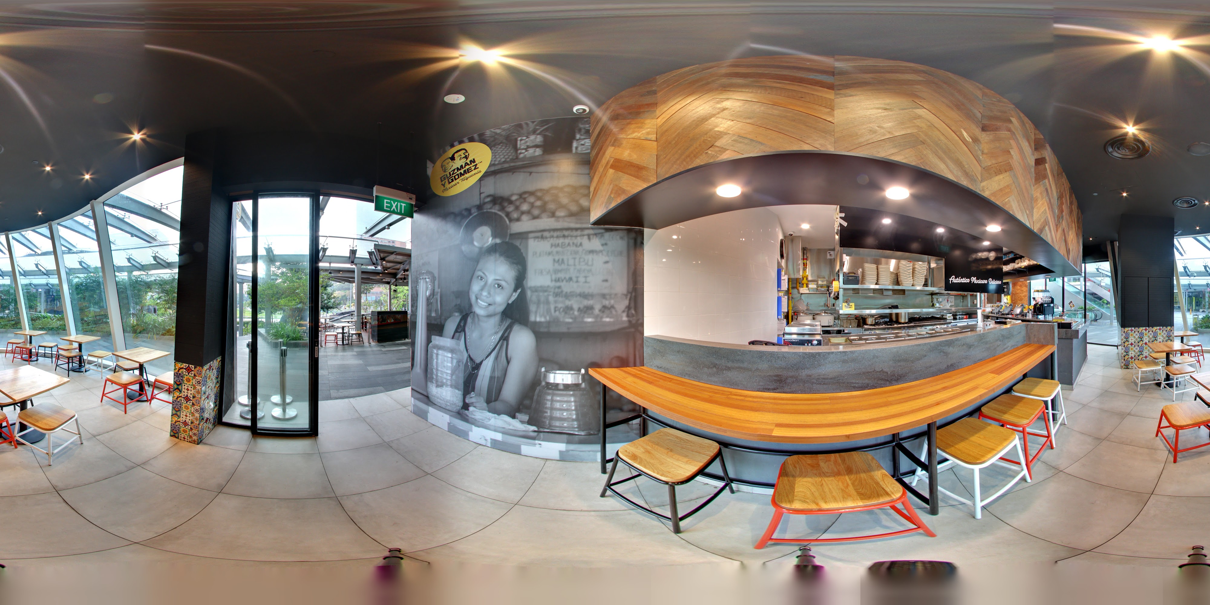 Modern Wood-Look Mexican Diner Interior