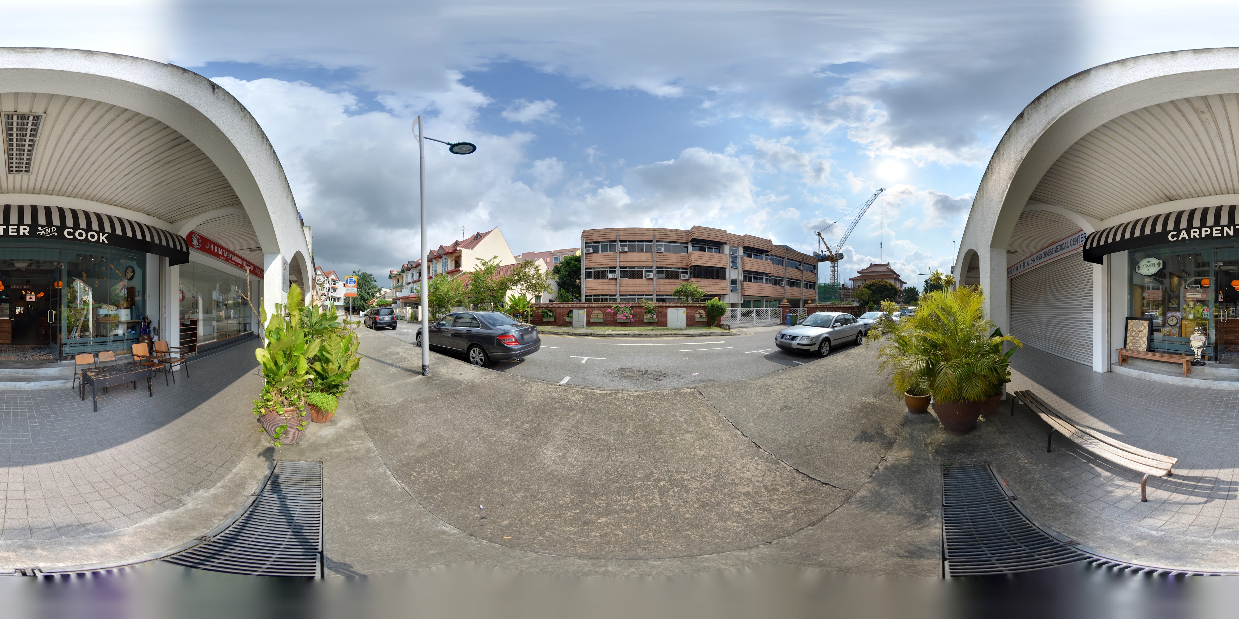 Shopping Center Street Scene Brick Apartments