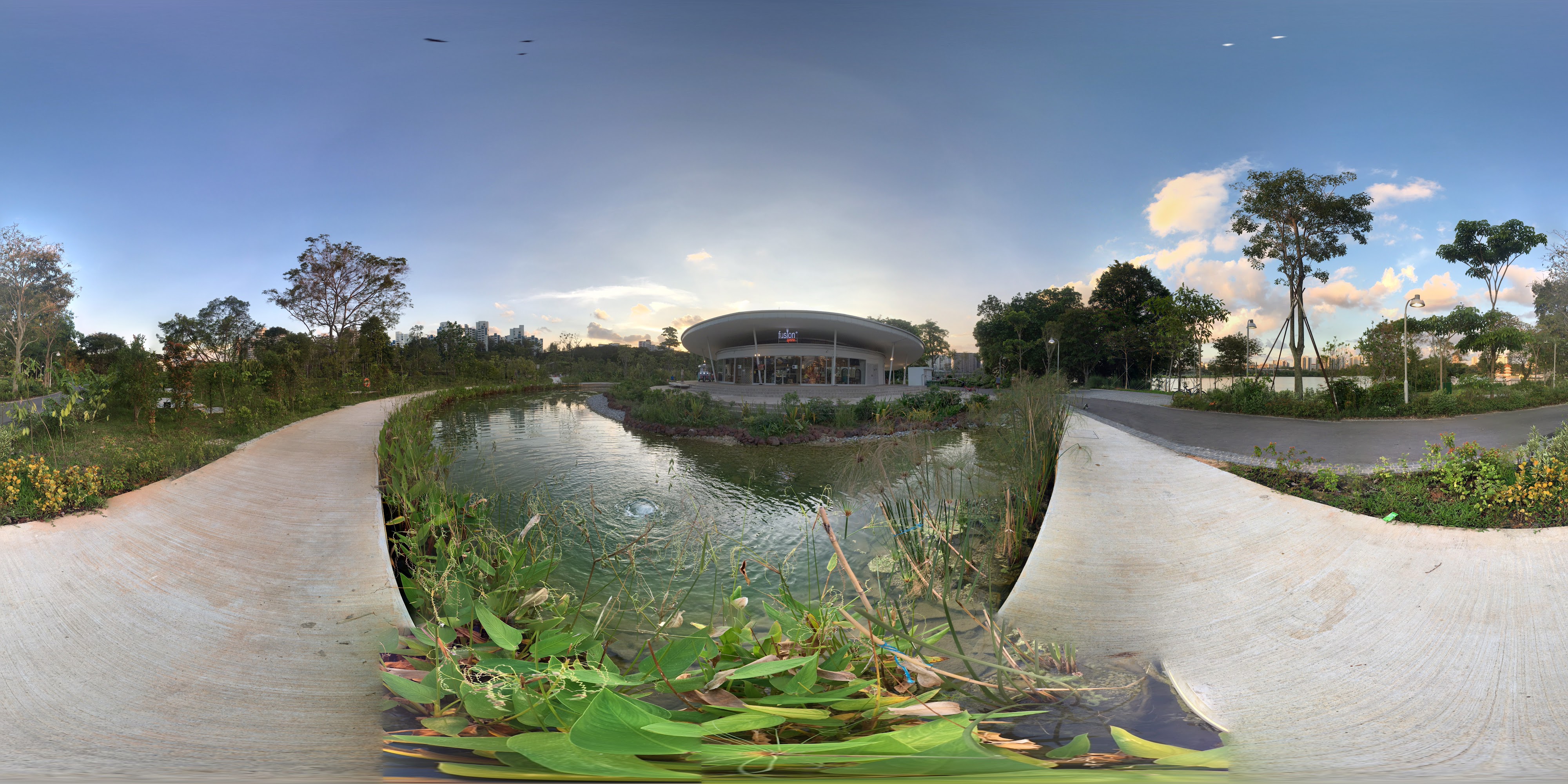 Modern Building with Water Path