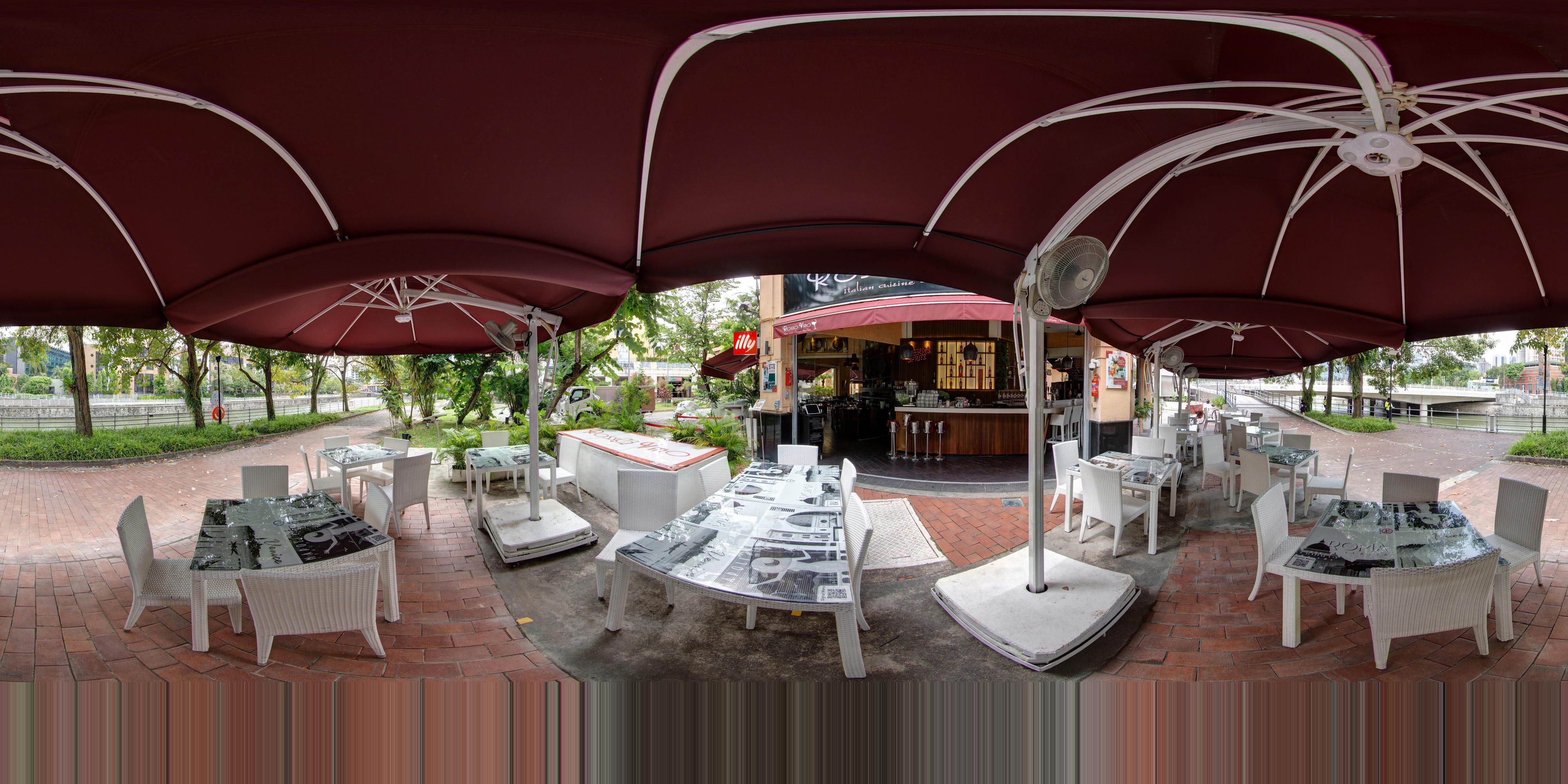 Outdoor Dining Setup with Umbrellas