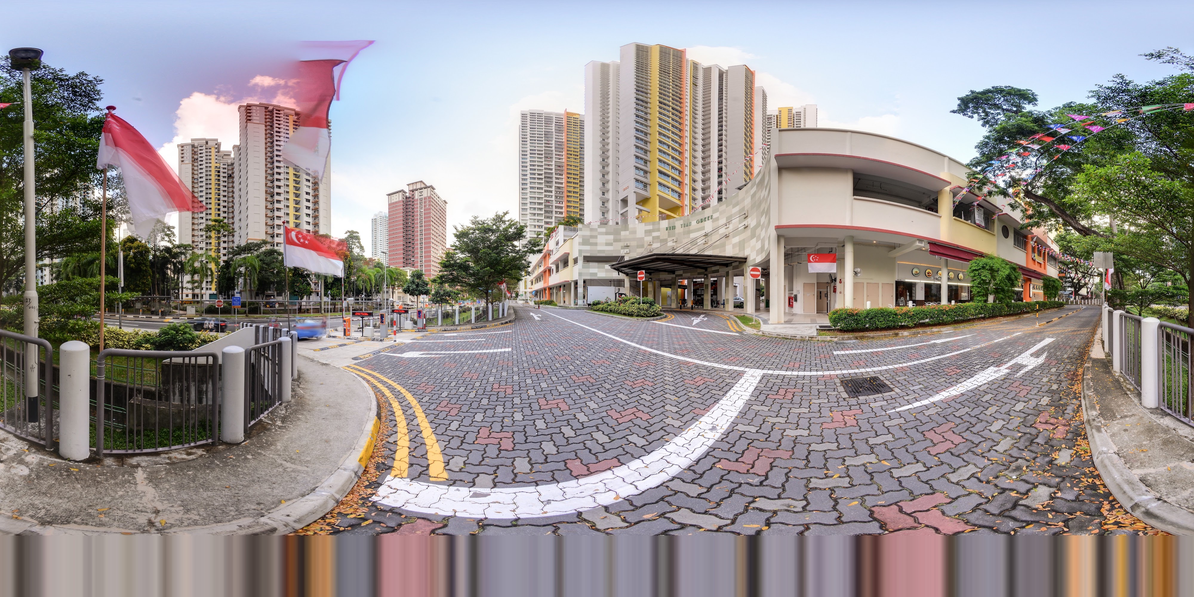 Urban Flag-Marked Roundabout Street