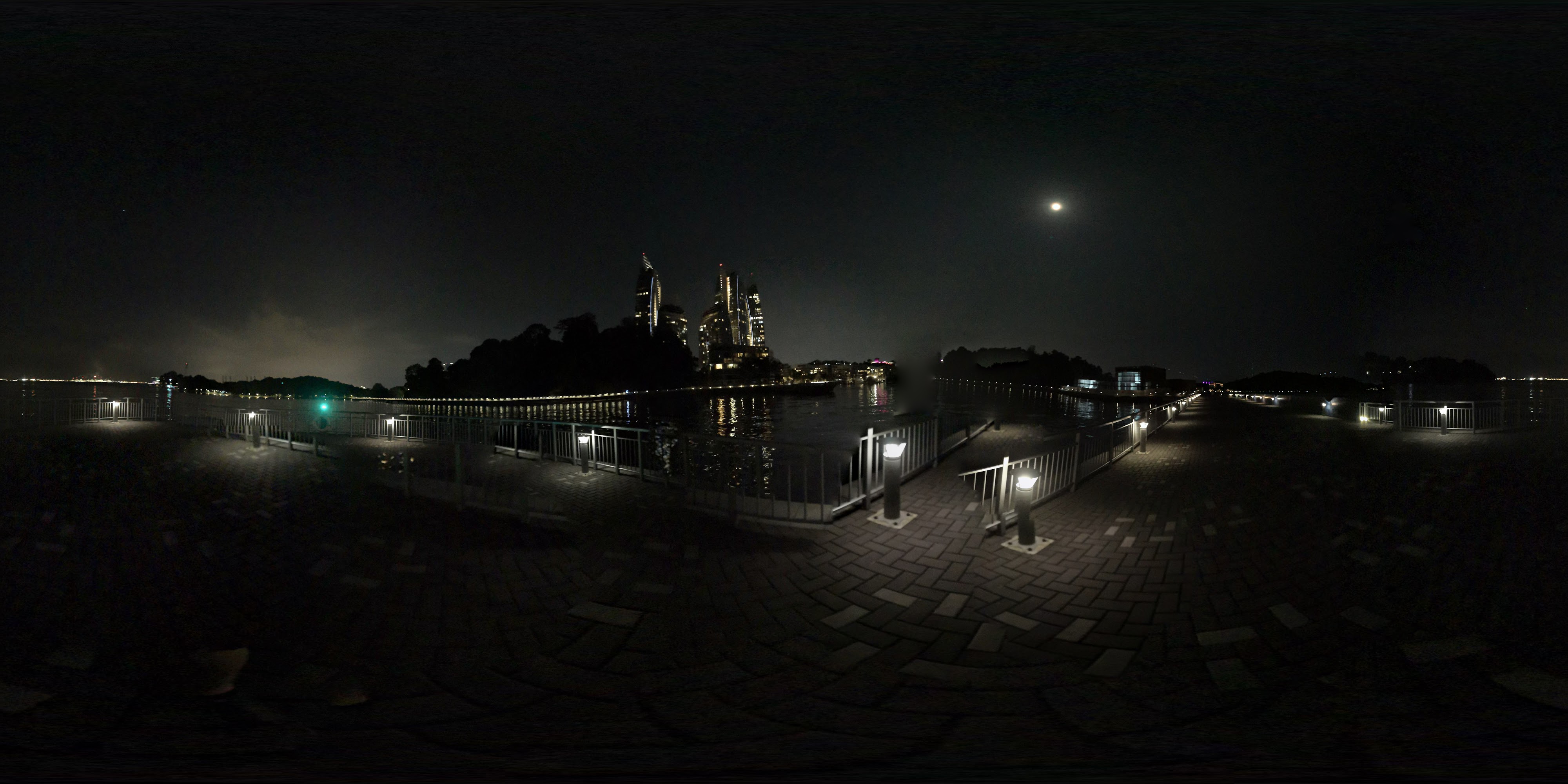 Nighttime Waterfront Landscape