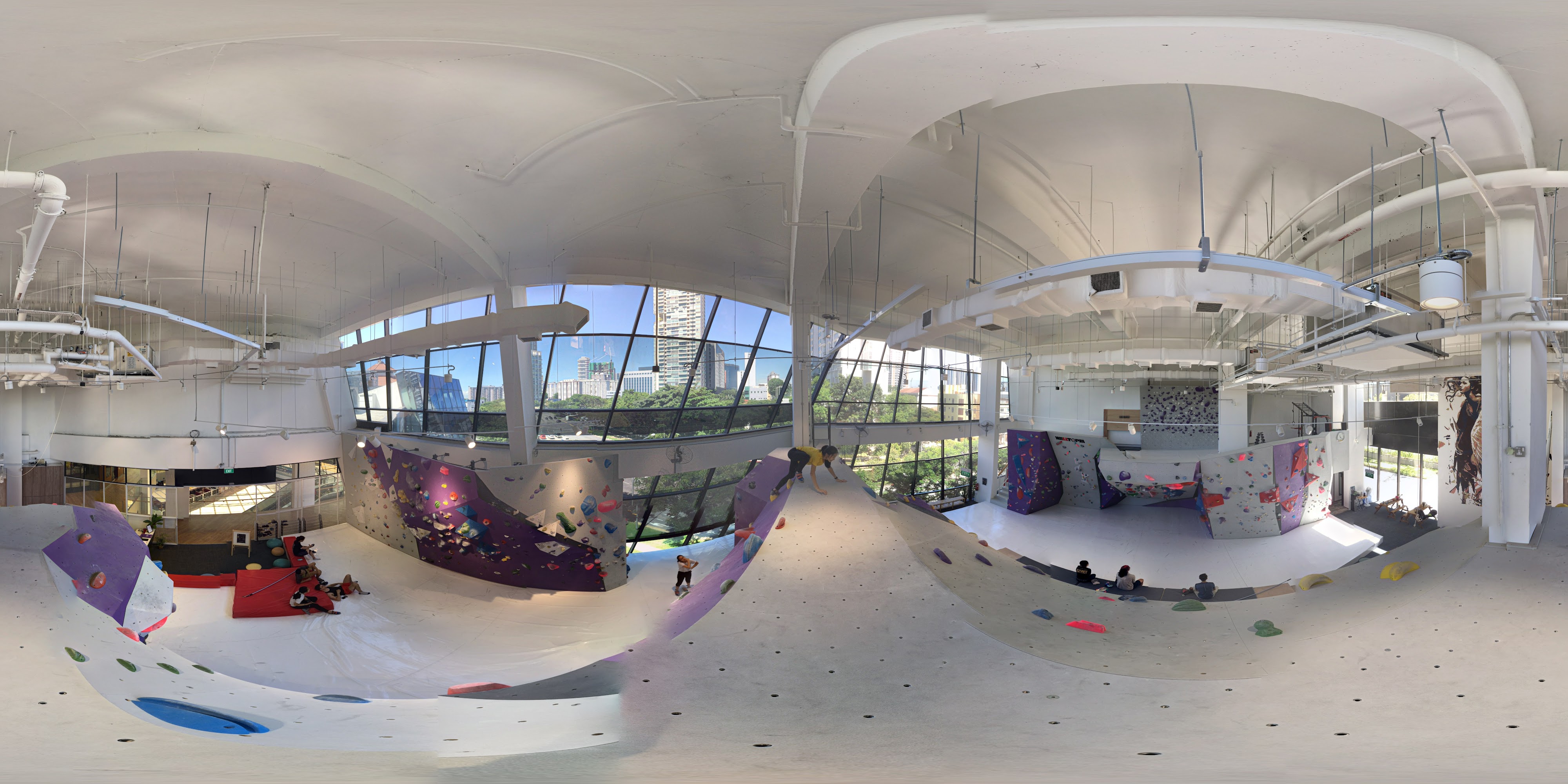 Modern Indoor Climbing Center

Alternatively,
Bright Indoor Rock Wall Room