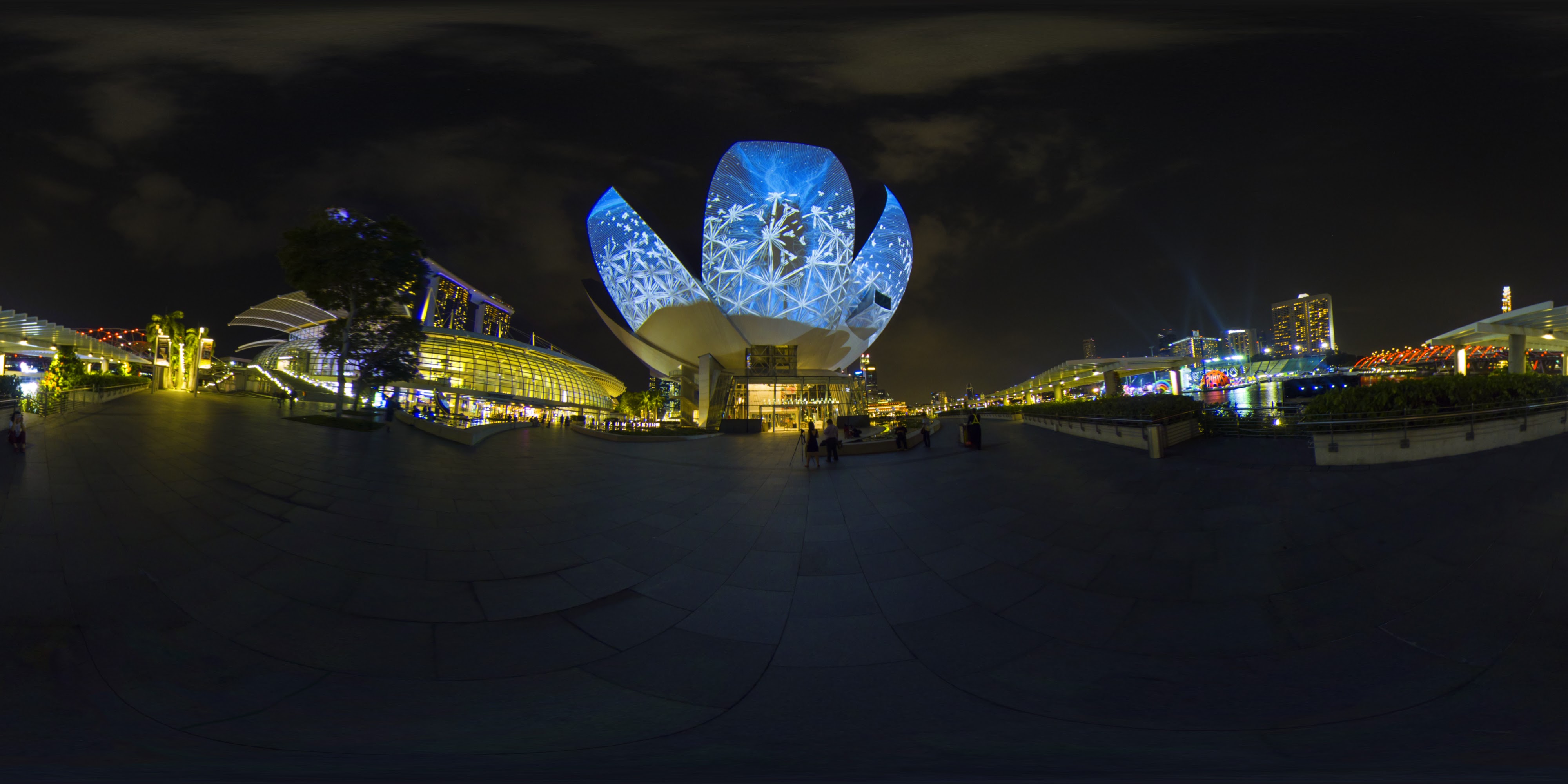 Lotus-Shaped Building Illuminated at Night