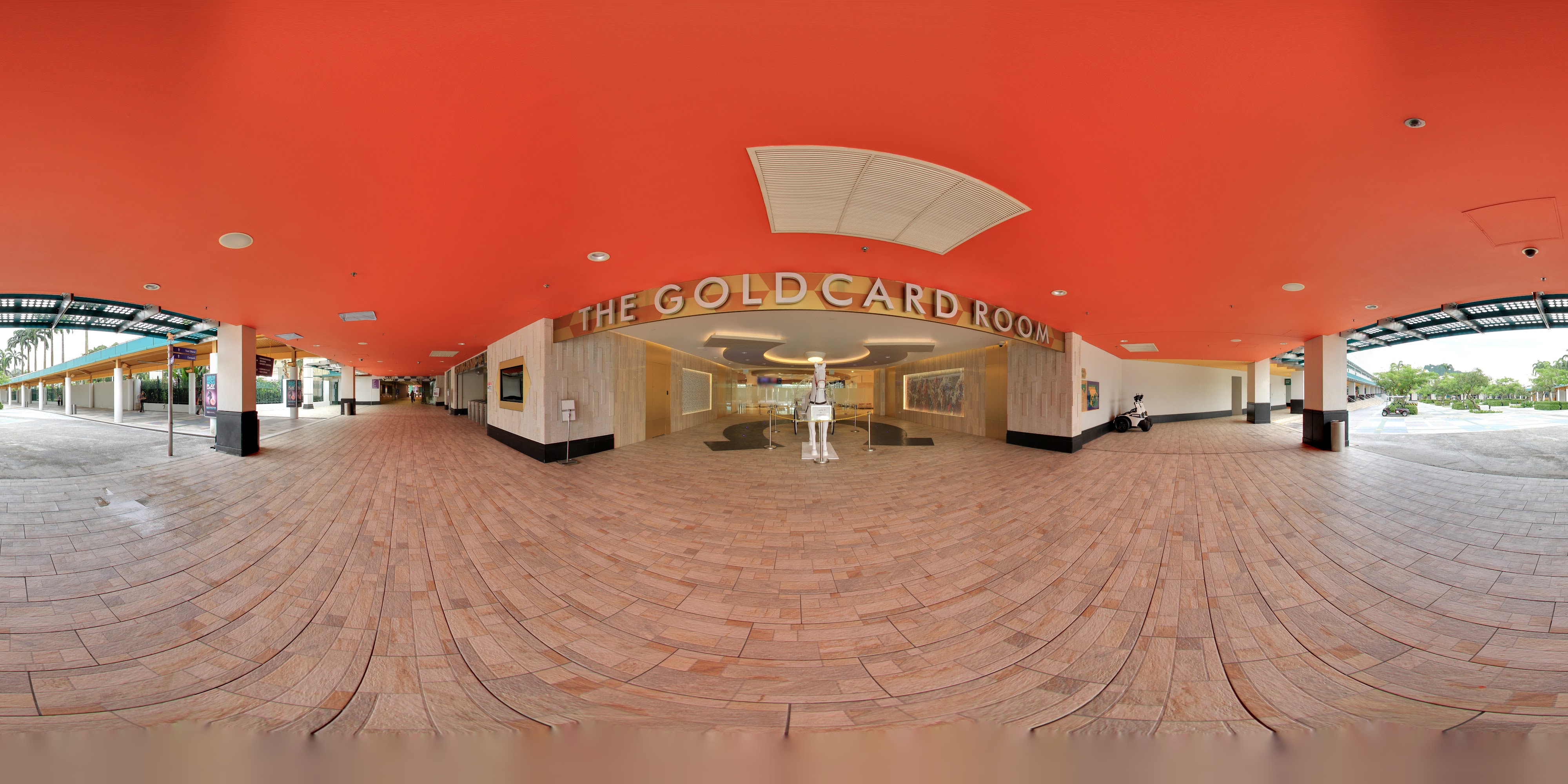 Red Building Gold Entrance Lane