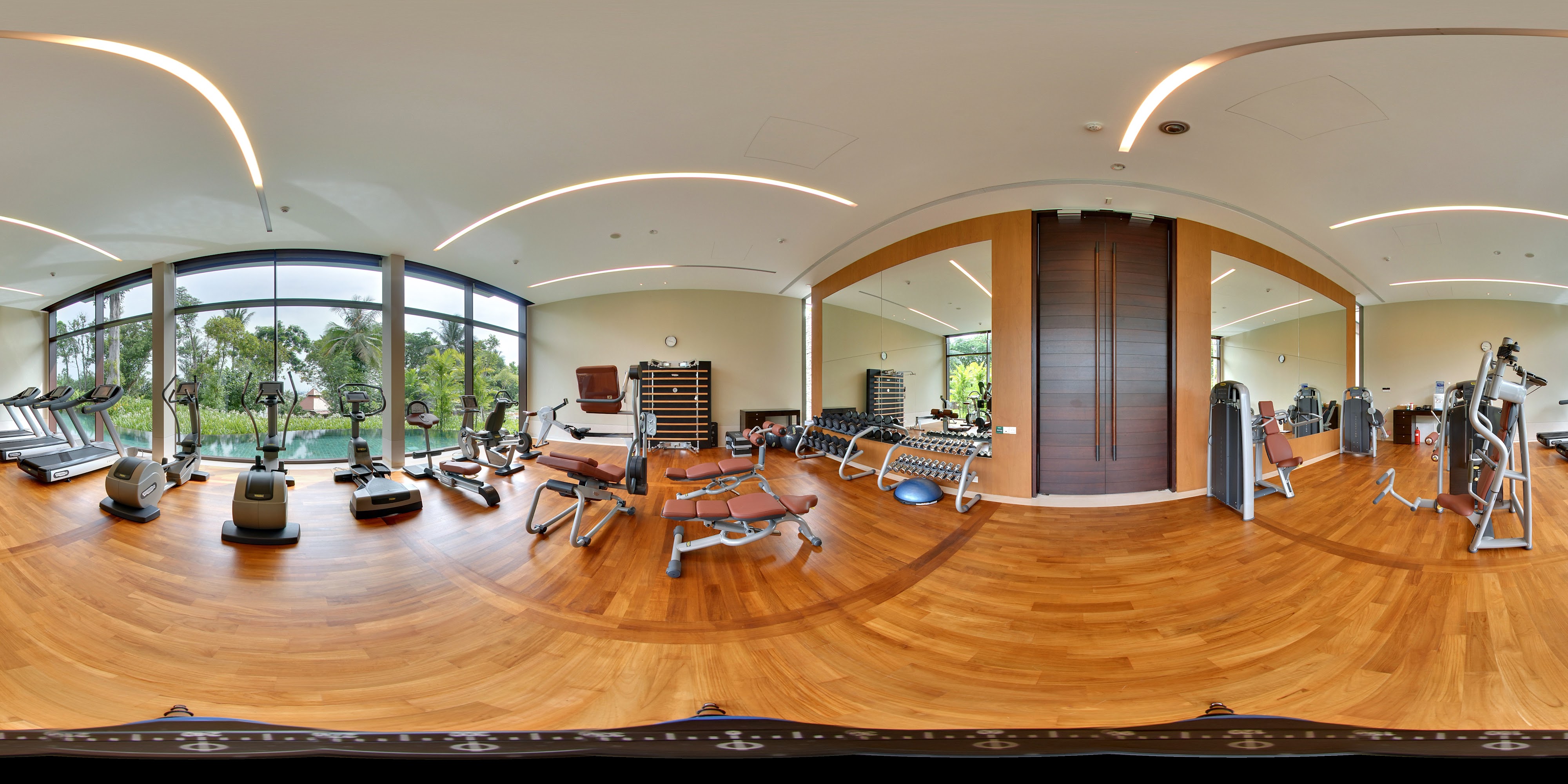 Luxury Indoor Fitness Lounge Setting.