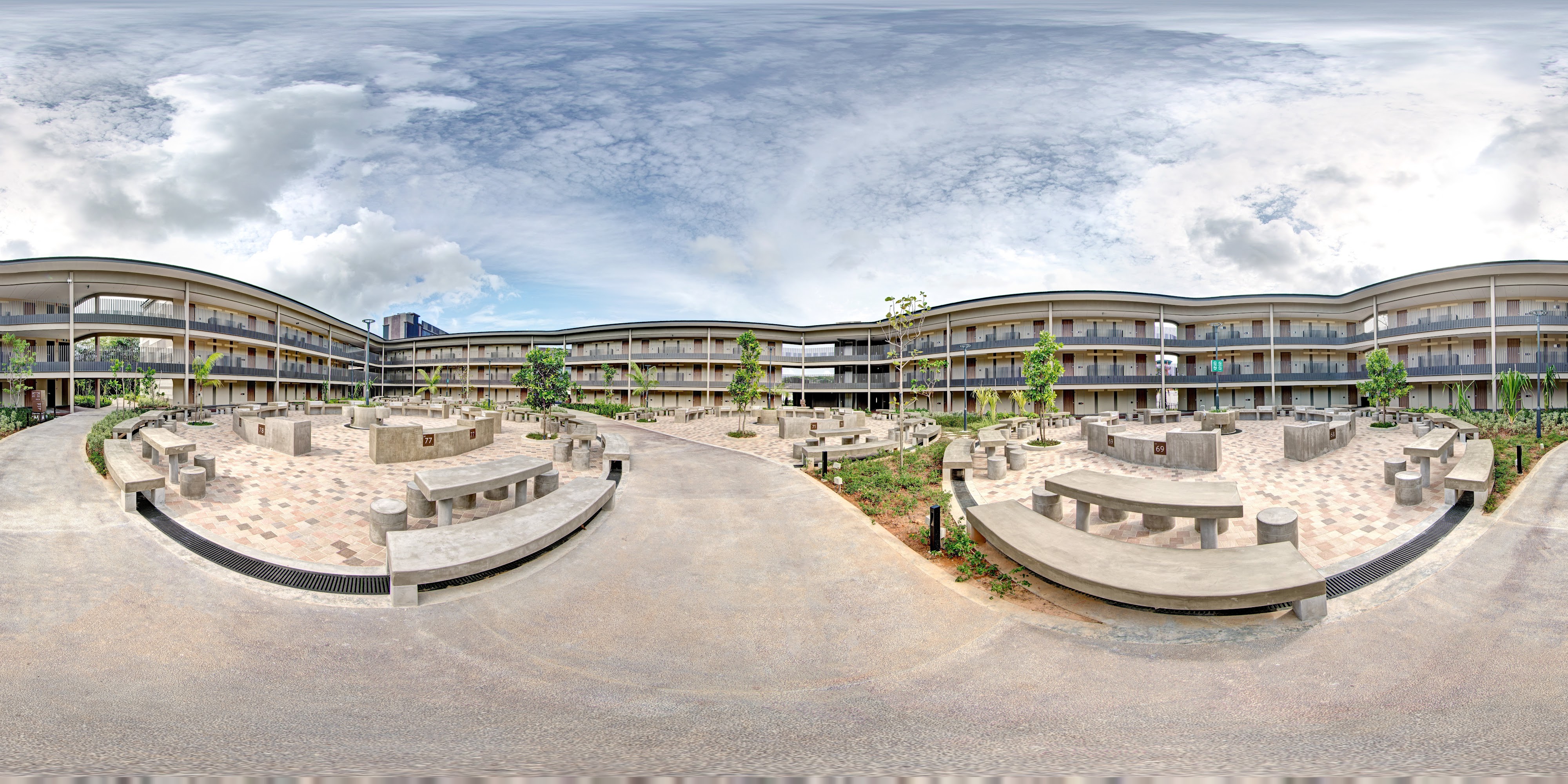 Urban Apartment Complexes Surround Courtyard