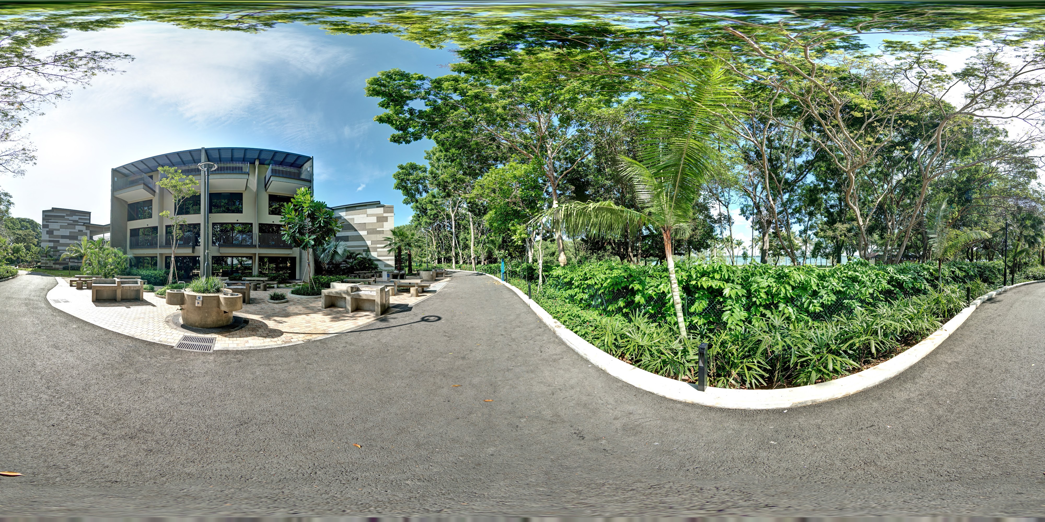 Modern Building in Lush Garden